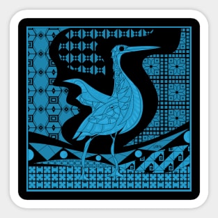 agami heron bird in ecopop talavera pattern wallpaper art in blue Sticker